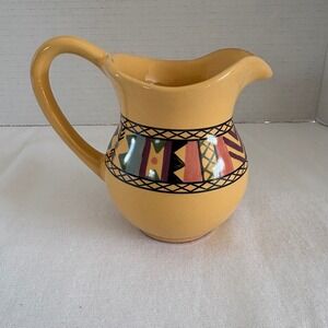 Mesa International Vintage 1993 Yellow Geometric Ceramic Pitcher Portugal 5in